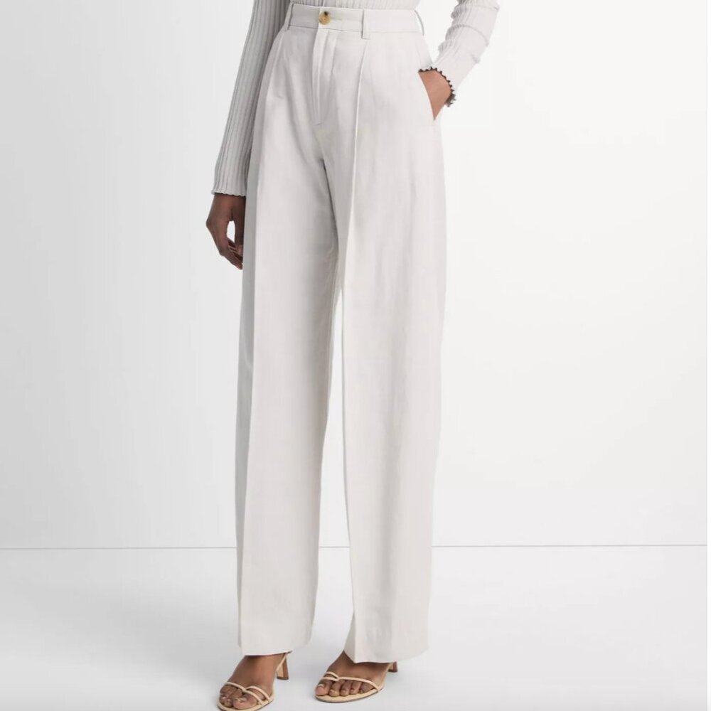 Vince High Waist Tailored Wide Leg Trouser Pants Cotton Rayon Linen 14 NWT - Picture 2 of 4